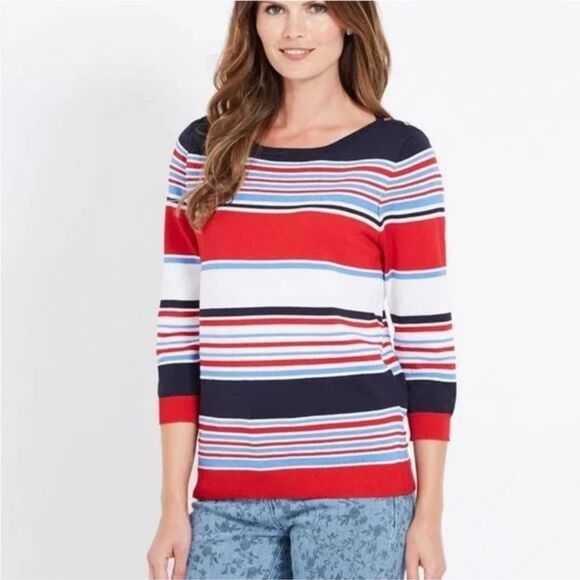 Talbots Tops - Talbots Women's XL Red White Blue Striped Pullover Sweater Boat Neck Nautical